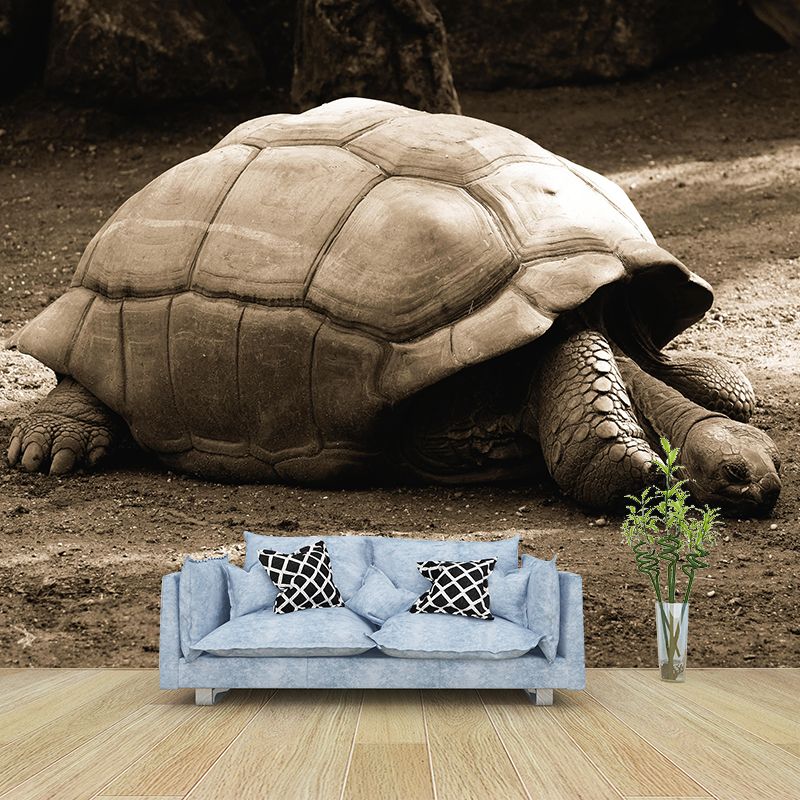 Customized Giant Tortoise Wall Mural Wallpaper Horizontal Photography for Sitting Room