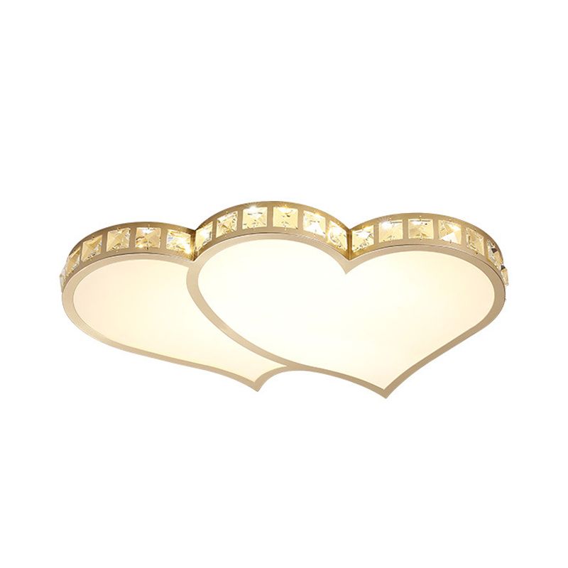 Loving Heart Beveled Crystal Flush Lamp Modernist LED Gold Ceiling Mounted Fixture in Warm/White Light
