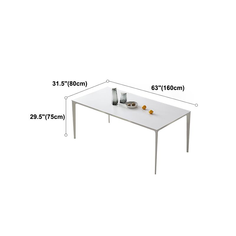 Modern Rectangle Dining Table Stone Top Table with Metal Base in White