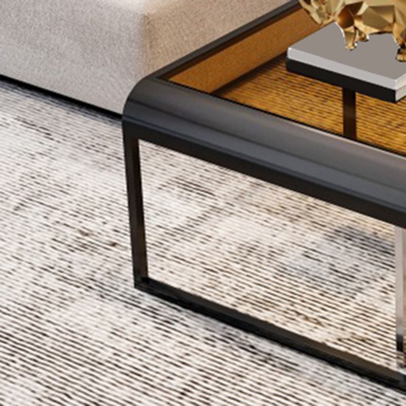 Glass Top Cocktail Table Square Open Shelf Minimalist Coffee Table