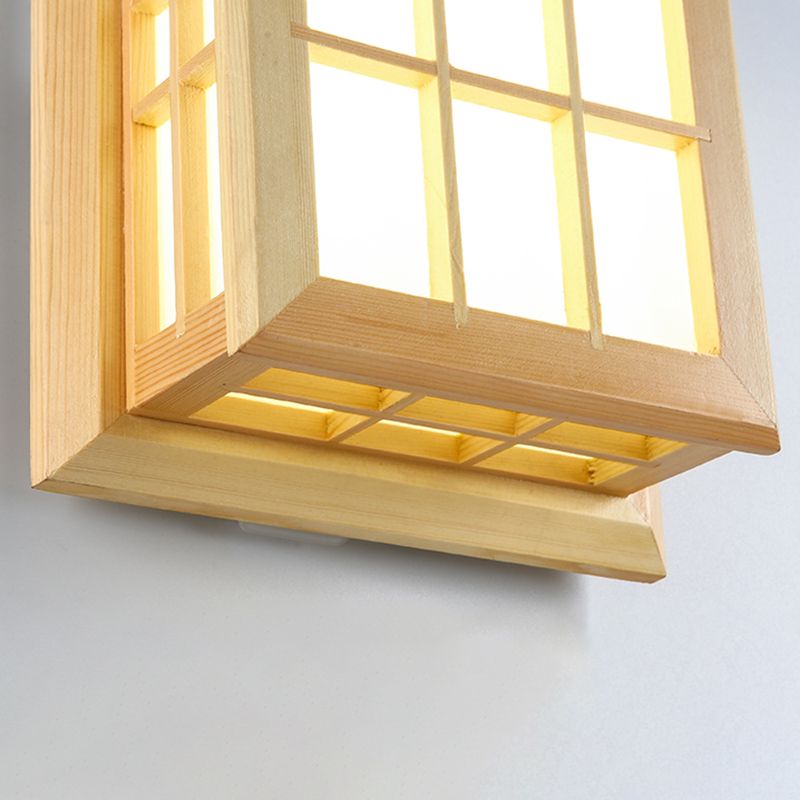 Rectangular Wood Wall Light Japanese 1-Light Wall Mount Light for Dining Room