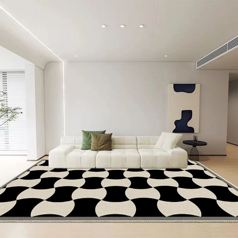 Modern Style Geometric Rug Rectangle Shape Living Room Carpet Polyester Washable Area Rug