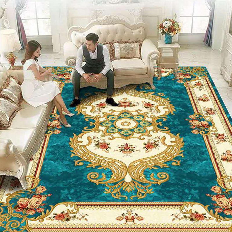 Multicolored Flower Printed Rug Polypropylene Nordic Indoor Rug Anti-Slip Backing Stain-Resistant Area Carpet for Parlor