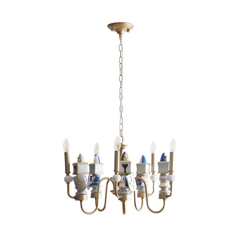 Lampadario a sospensione a sospensione braccio curvo in metallo Vintage 5 lampadina Finitura oro Sospensione Sospensione