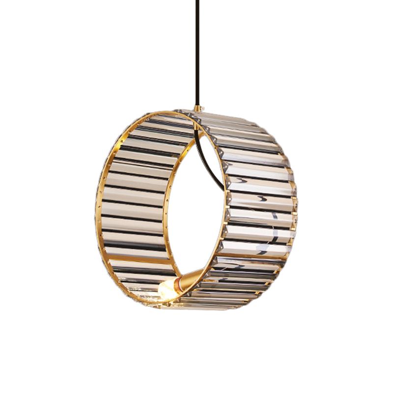 Bracelet Dining Room Ceiling Pendant Modern Stylish Ribbed Crystal 1-Light Brass Hanging Lamp
