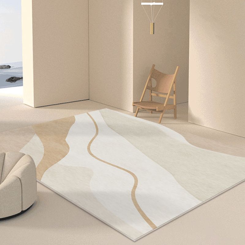 White Minimalist Rug Polyester Color Block Rug Stain Resistant Rug Drawing Room
