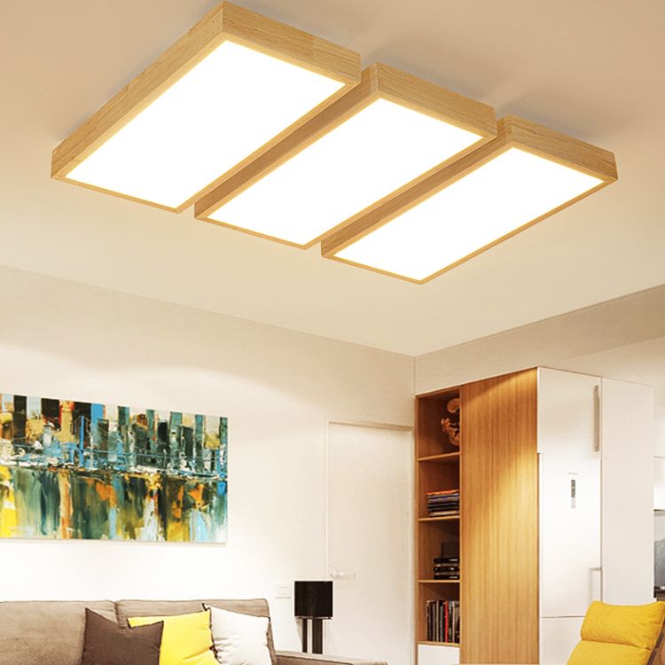 Rectangular Wooden LED Flush Mount in Modern Concise Style Acrylic Indoor Ceiling Light in Log Color