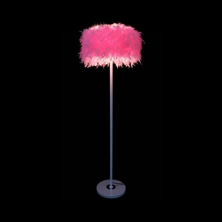 Lampada da terra con paralume a tamburo di piume Illuminazione da pavimento a 1 luce in stile moderno in diversi colori per soggiorno
