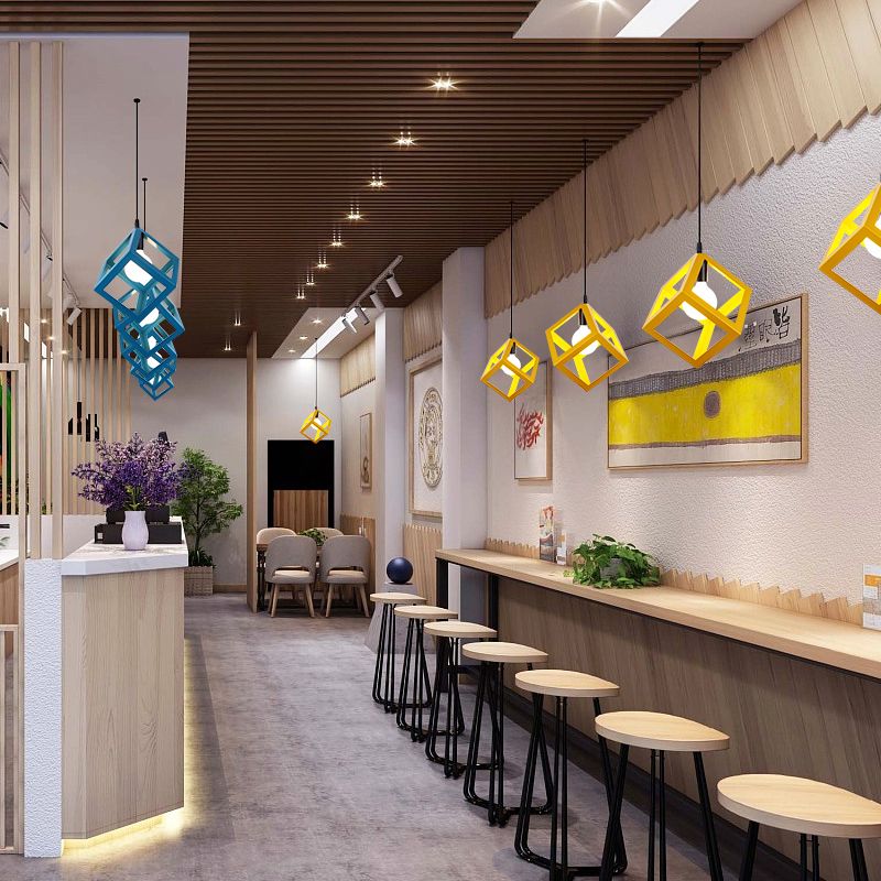 Simple Iron Ceiling Light Industrial Style Geometry Colorful Pendant Lamp for Houseroom