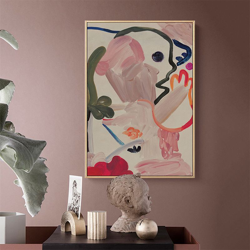 Pink Abstract Pattern Wall Decor Cartoon Textured Canvas Print for Living Room, Multiple Size Options