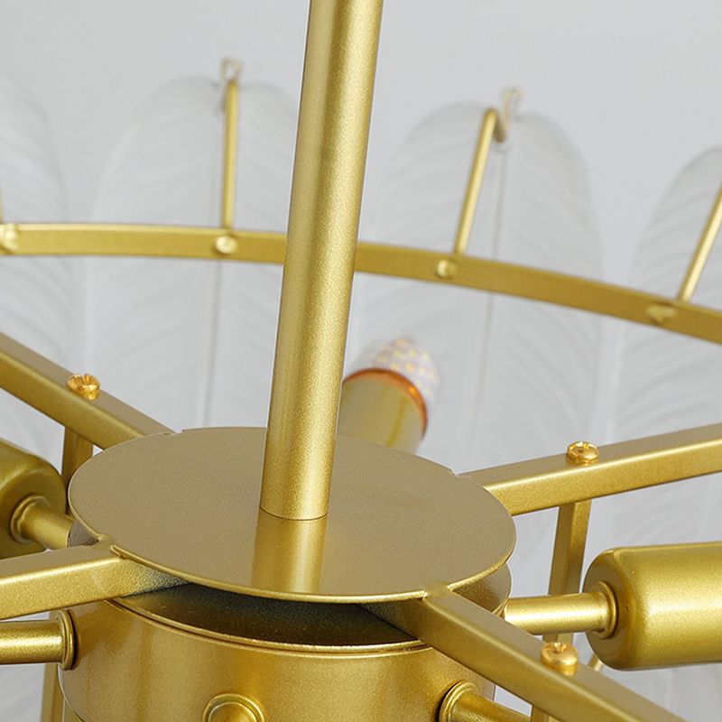 Gold Modern Metal Ceiling Light Feather Shape Island Lamp with Glass Shade for Living Room