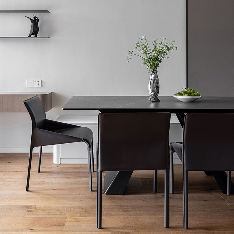 Faux Leather Modern Dining Chair Matte Finish Solid Back Indoor Chair