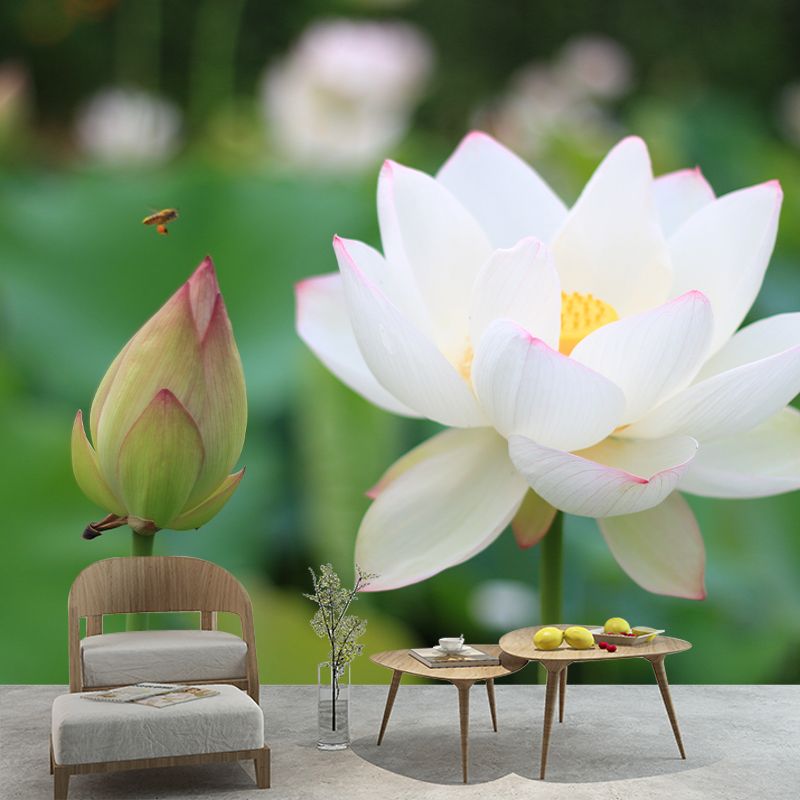 Lotus in Water Murals Flower Water Resistant Wall Covering for Gust Room