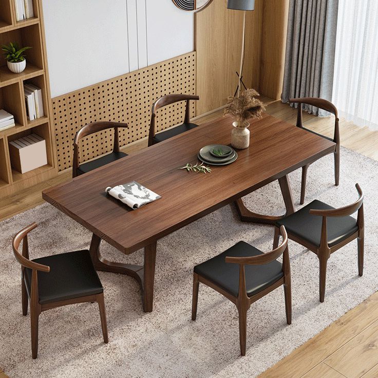 Mesa de comedor de madera sólida mesa rectangular de madera de pino con base de pedestal doble