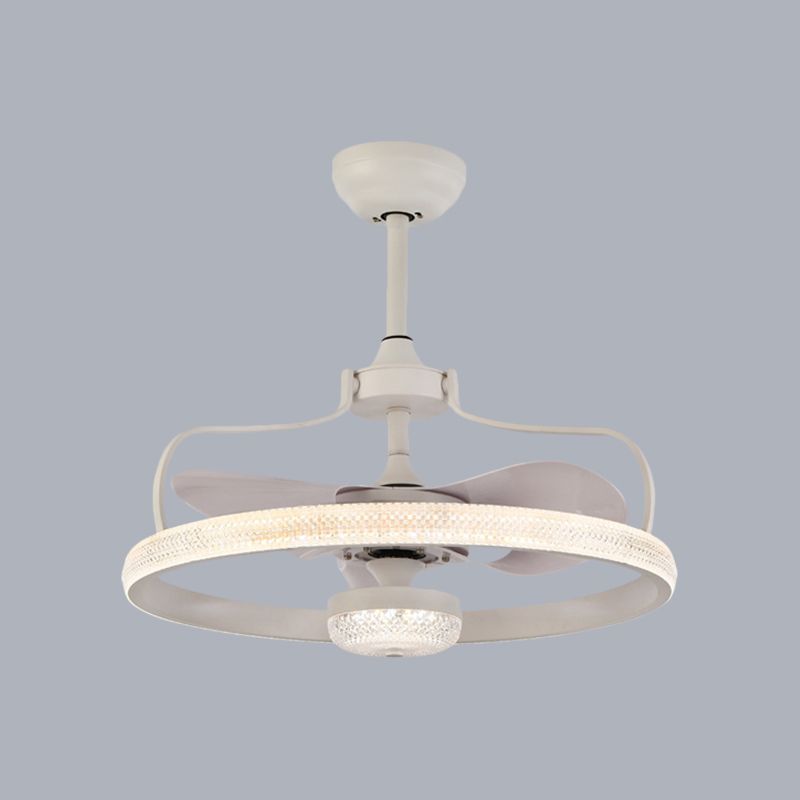 Modern Ring 3 Blades Ceiling Fan Light Fixture Crystal LED Bedroom Semi Flush Mount Lighting, 23.5" Wide