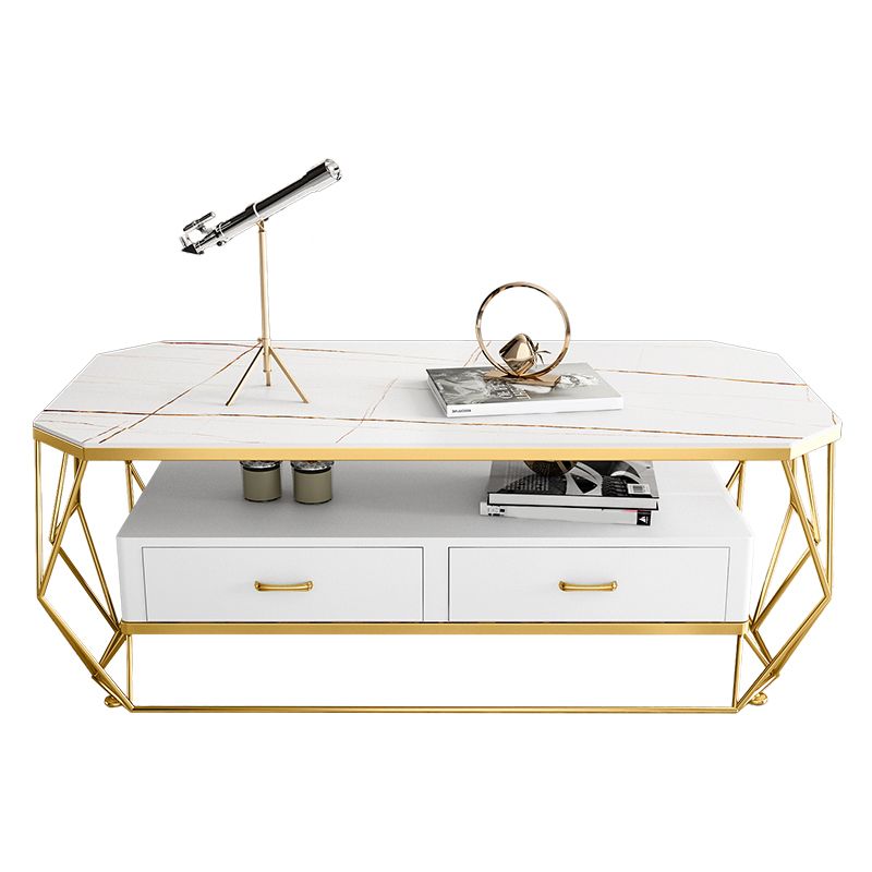 Glam Golden Frame Coffee Table with Storage Drawers Cocktail Table