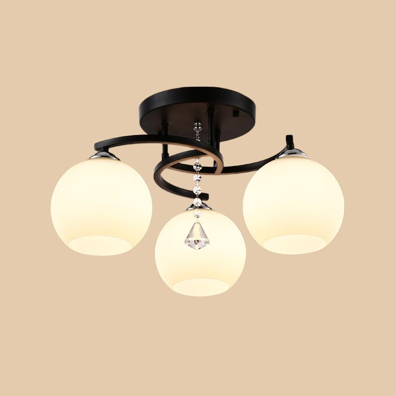Leche de vidrio de vidrio semi-ras de luz moderna 3/7/9 cabezas de techo de la sala de techo de la habitación Chandelier en negro