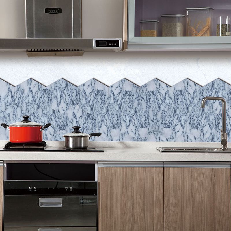 Marble Tile Pattern Wallpaper Panels Modern Stick On Kitchen Wall Art, 5-sq ft, Blue