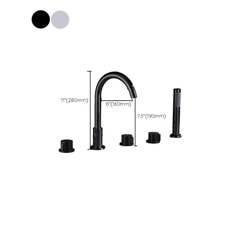 Contemporary Bathroom Faucet Deck Mounted Copper Low Arc Swivel Roman Tub Faucet Set