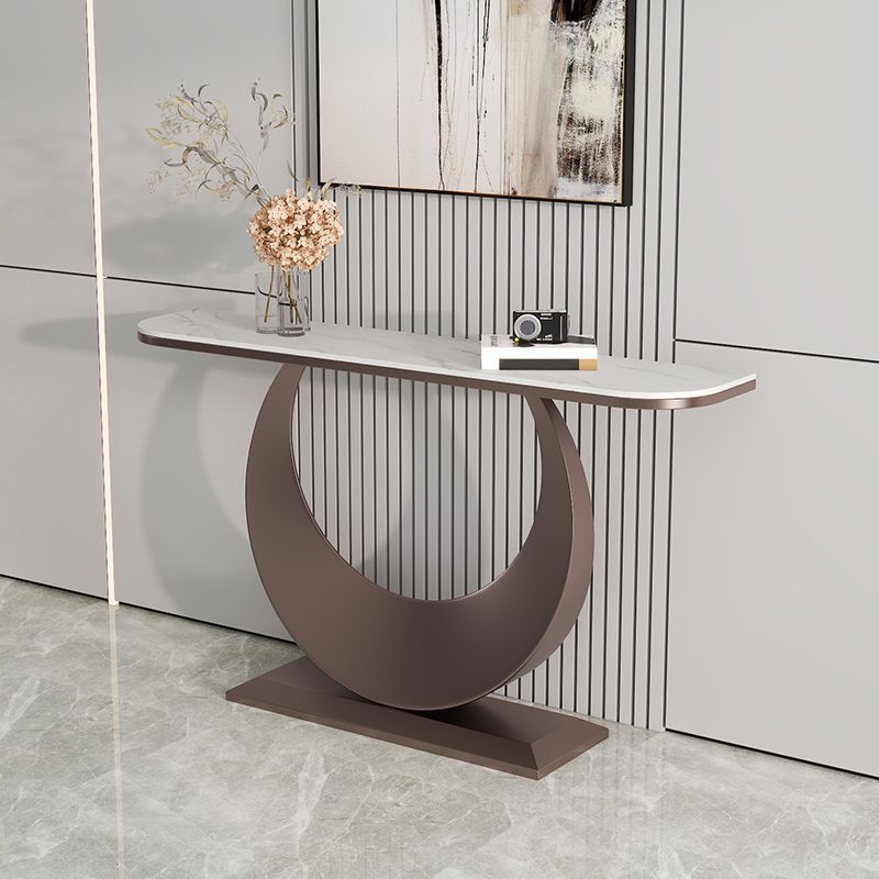 Contemporary Console Table Antique Finish Half Moon Console Sofa Table
