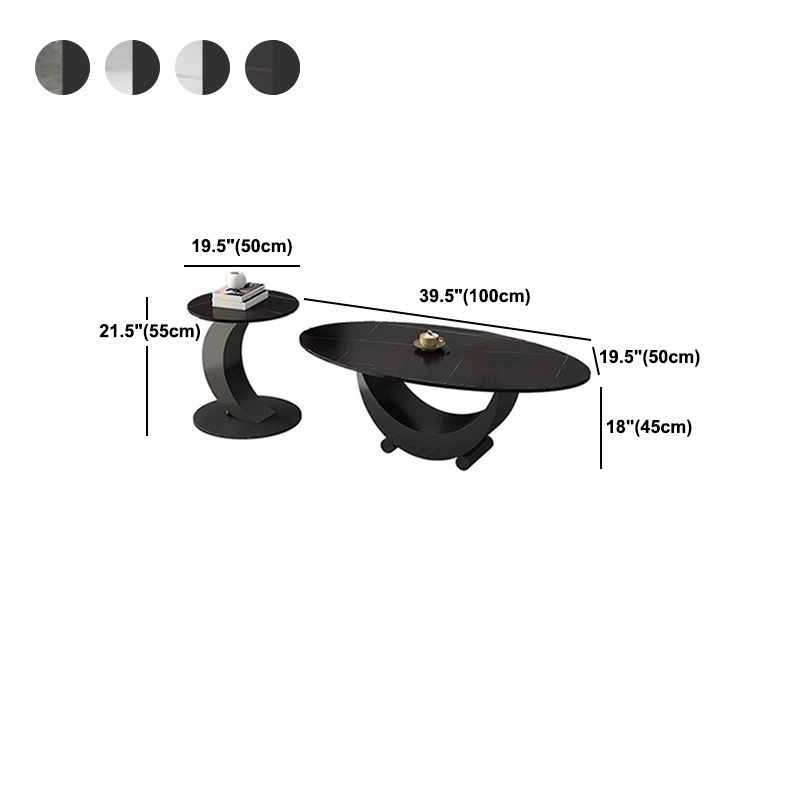 Abstract Base Design Oval/round Slate Table with Metal Base Coffee Table