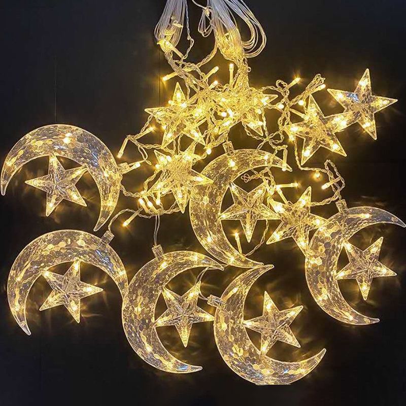 Moon and Star Curtain String Lamps Artistic Plastic 12-Head LED Festive Light