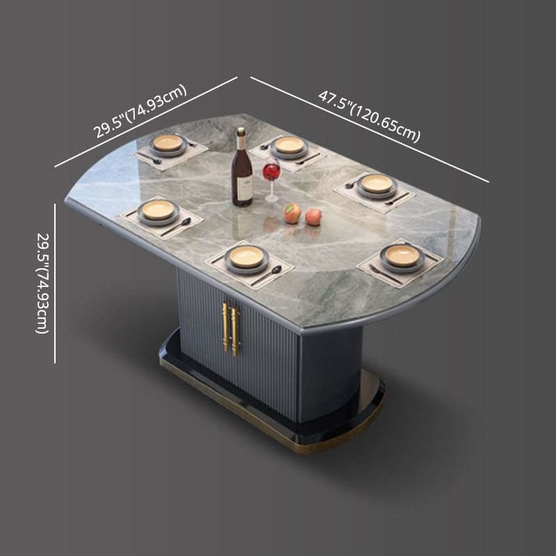Contemporary Style Sintered Stone Dining Table with Self-Storing Leaf and Pedestal Base