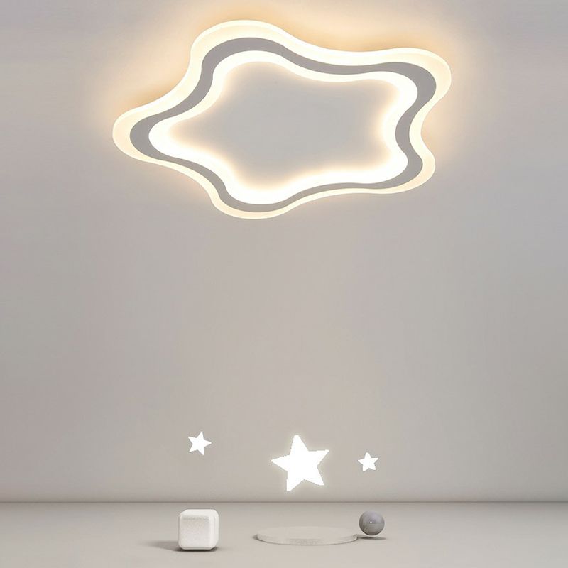 White Pentacle LED Flushmount Ceiling Lamp Cartoon Acrylic Flush Light for Child Room