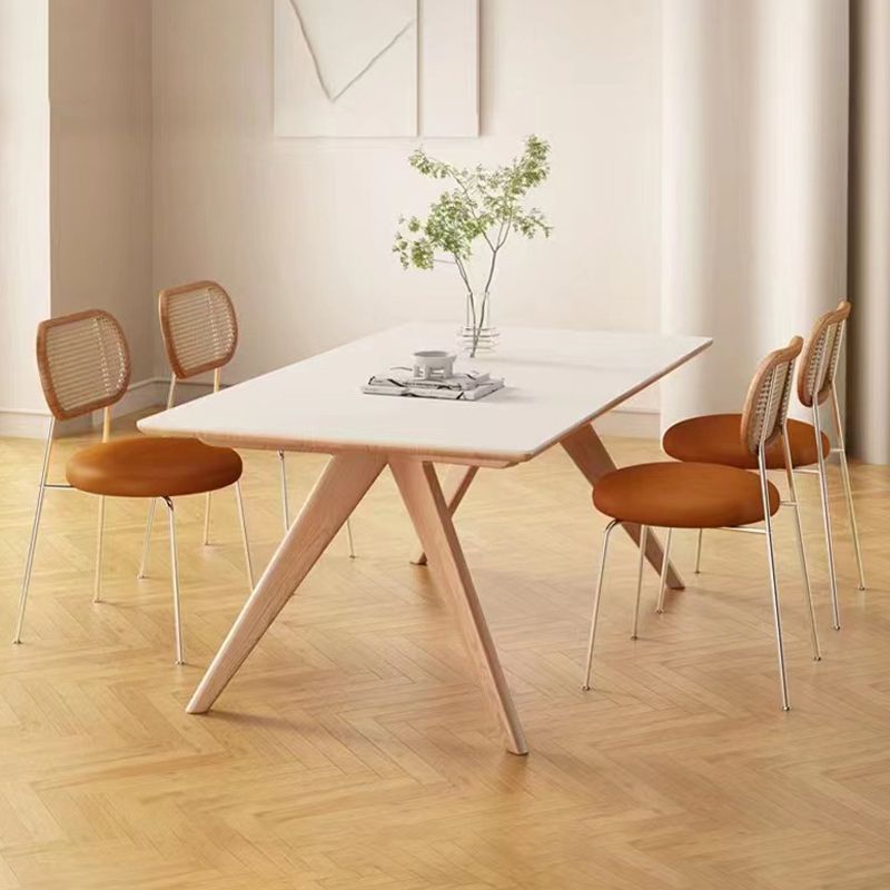Modern Style Rectangle Table Sintered Stone Dining Table with Wood Legs