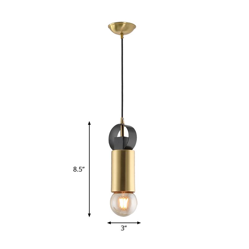 Post Modern Tube Mini Pendulum Light Metallic 1 Bulb Bedroom Suspension Lamp in Brass Finish