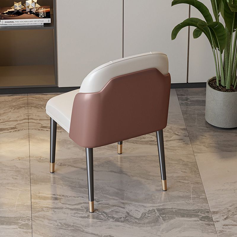 Scandinavian Style Leather Dining Chairs Solid Back Armless Dining Chair