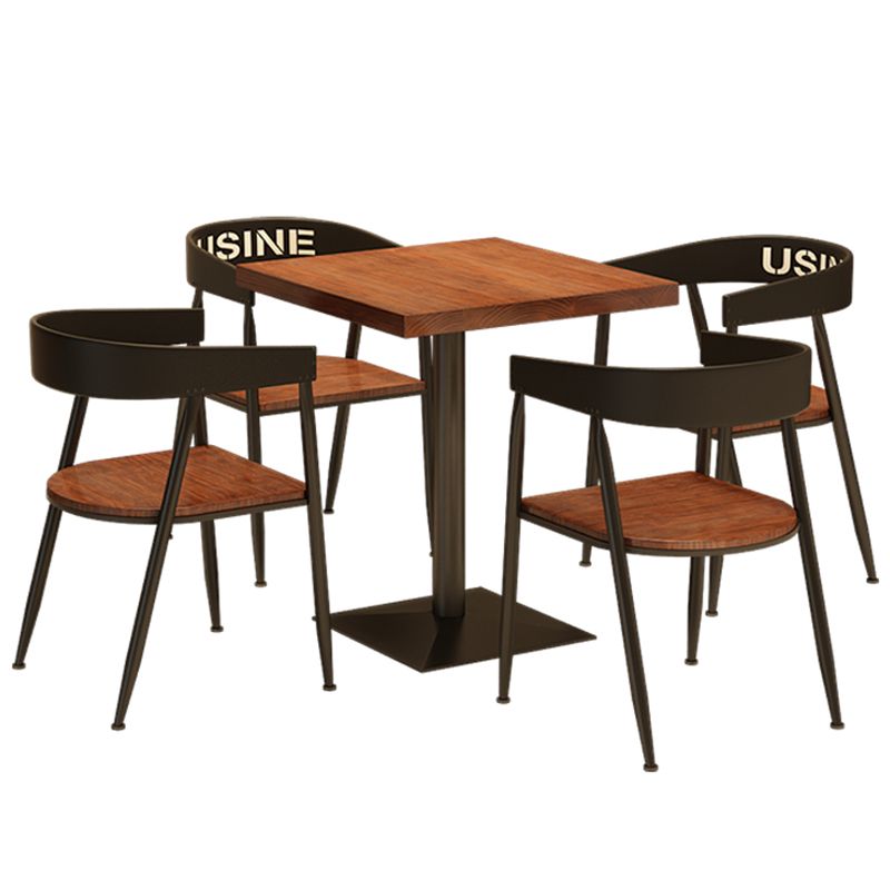 Solid Wood Industrial Dining Table Brown Square Table with Metal Base for Dinning Room