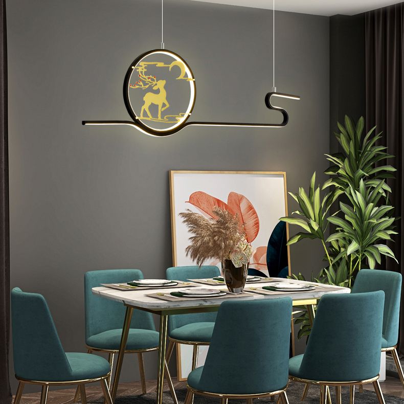 Metal Hanging Pendant Lights Nordic Modern Linear Hanging Lamps for Study Room