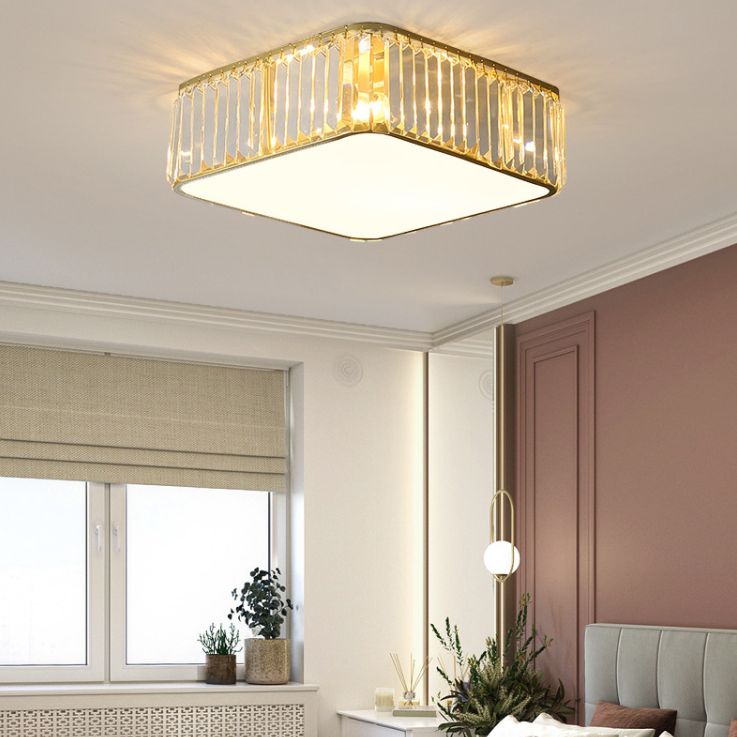 Moderne luxe geometrische inbouw smeedijzeren plafondlamp voor binnen met kristallen kap