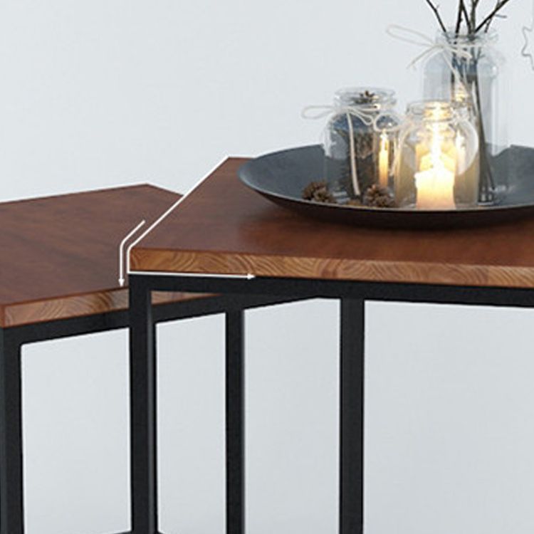 Scandinavian Nesting Coffee Table Set with Solid Wood Top and Iron Base
