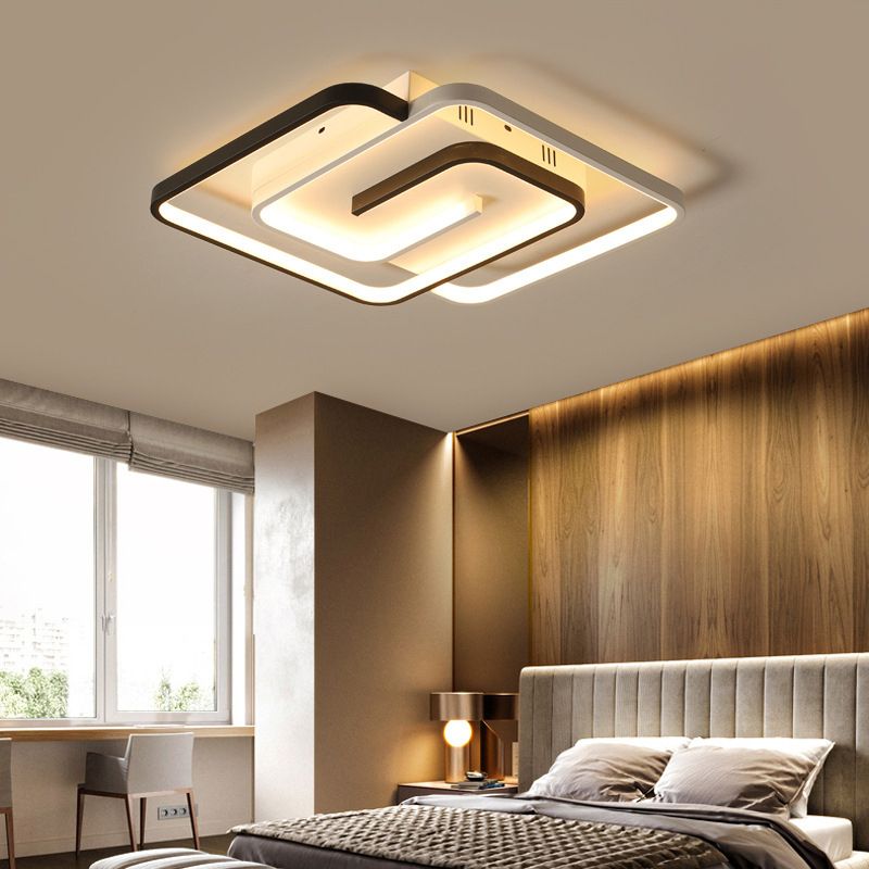 Minimalist Squared Ceiling Light Fixture Acrylic LED Bedroom Close to Ceiling Lamp in Black-White