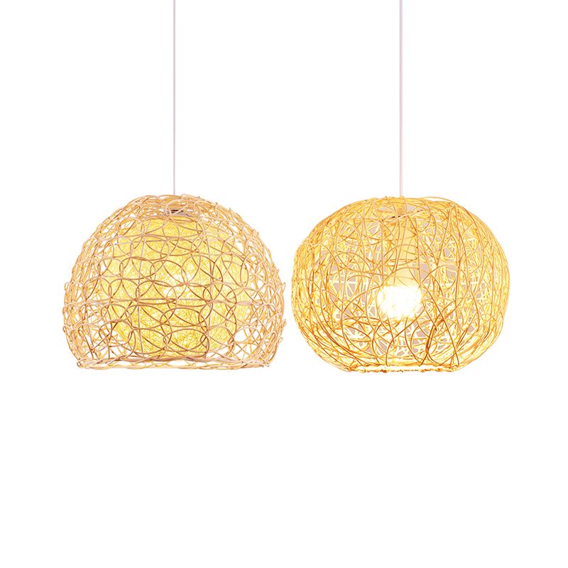 Wood Handcrafted Suspension Lighting Minimalist Single Bamboo Pendant Ceiling Light