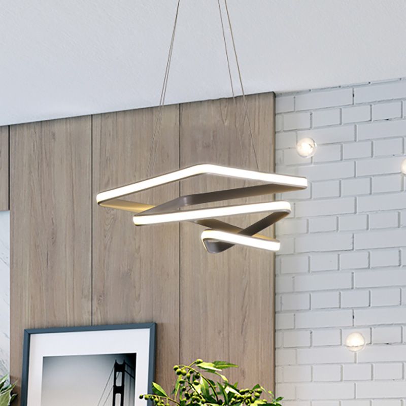 Acrylic Spiral Pendant Chandelier Contemporary Led Grey Hanging Ceiling Lamp for Dining Room in White/Warm Light