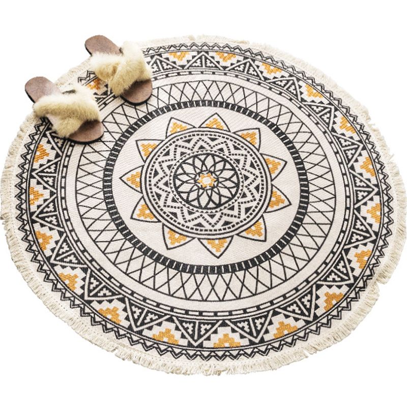 Boho-Chic Bedroom Rug Multicolor Mandala Rug Cotton Washable Area Carpet