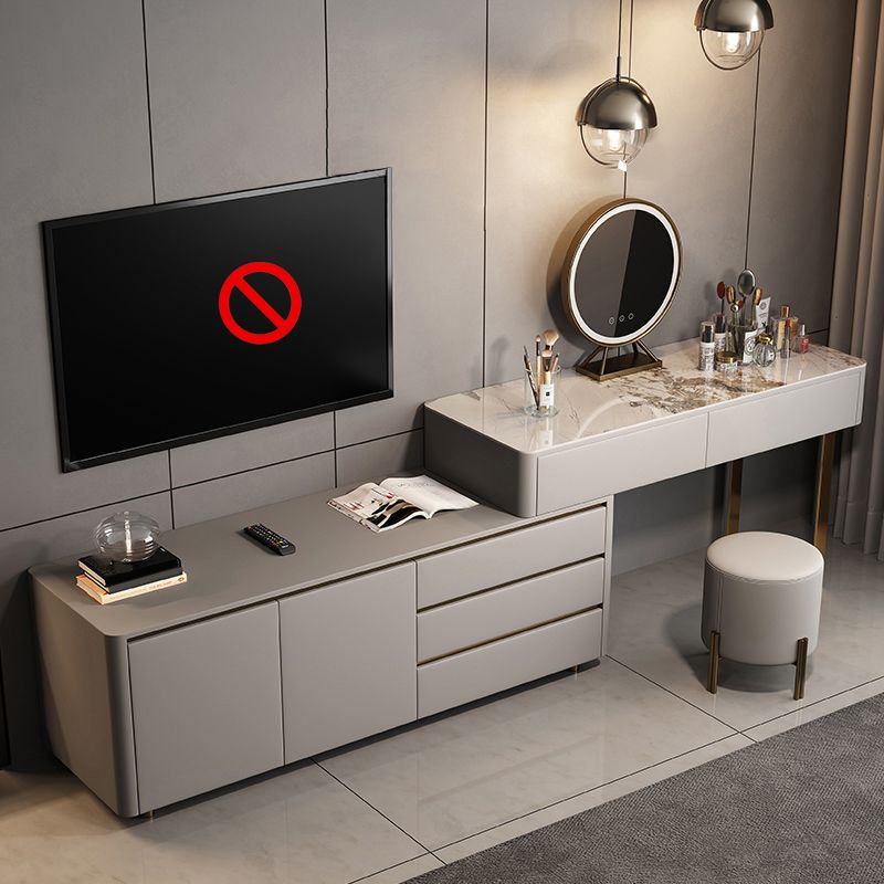 Contemporary With Drawer Gray Lighted Mirror Bedroom Make-up Vanity