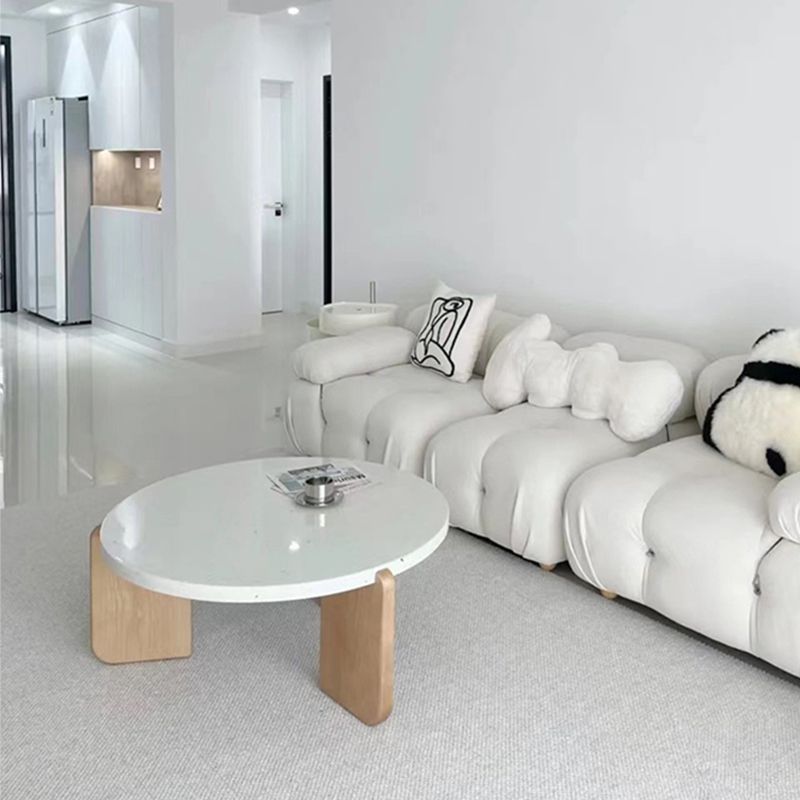 Round Terrazzo 1 Single Coffee Table Modern Style Wooden 3 Legs Cocktail Table