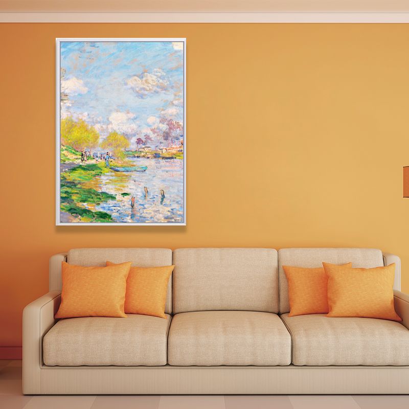 Spring in River Wall Decor Farmhouse Picturesque Scenery Canvas Art in Light Color