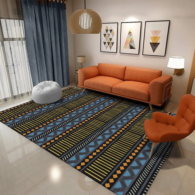 Yellow Living Room Area Carpet Bohemian Tribal Print Indoor Rug Polyester Anti-Split Rug