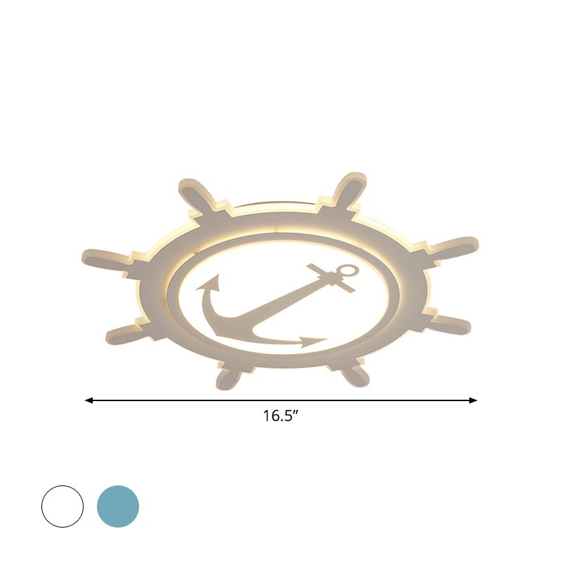 Rudder Baby Room Flush Mount Lamp Acrylic 16.5"/20.5"/24.5" Width LED Kids Close to Ceiling Light in Blue/White, Warm/White Light