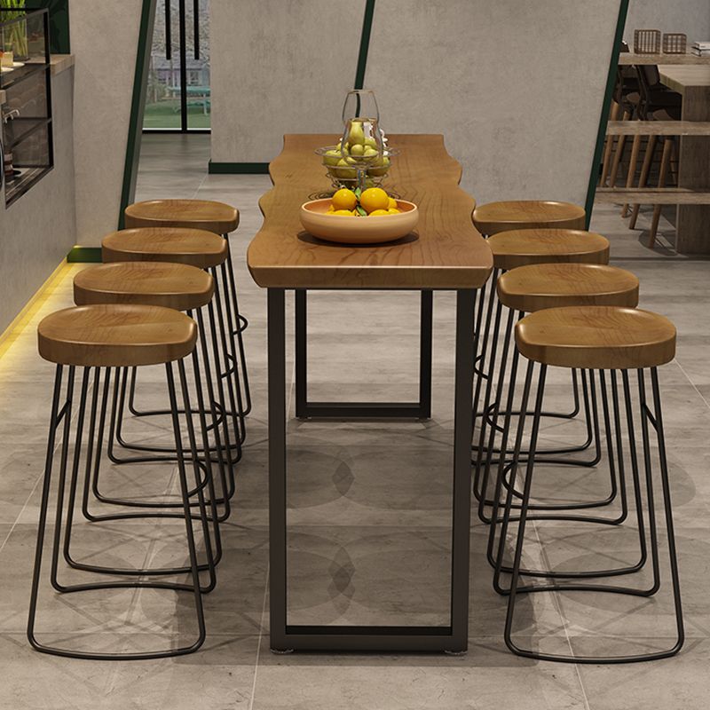 Rectangle Pine Wood Top Bar Table Industrial Bar Table with Double Pedestal in Black