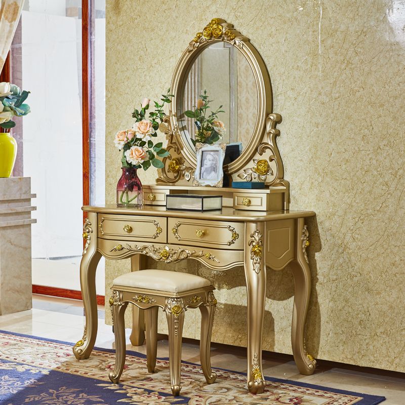 Victorian Wooden Vanity Dressing Table Gold 2-Drawer Make-up Vanity