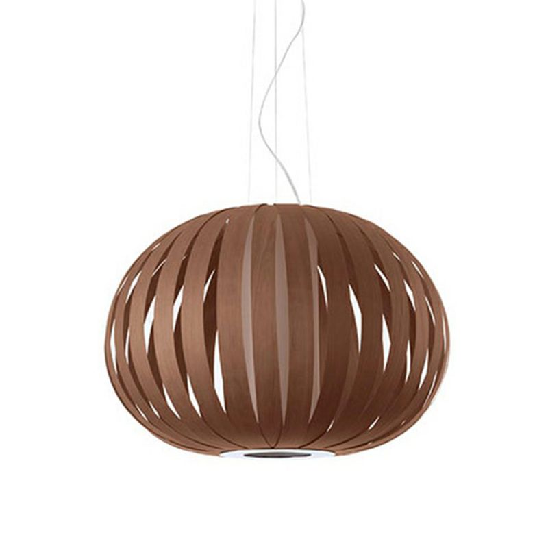 Wood Veneer Global Pendant Lamp Asian 1 Head Suspended Lighting Fixture for Restaurant