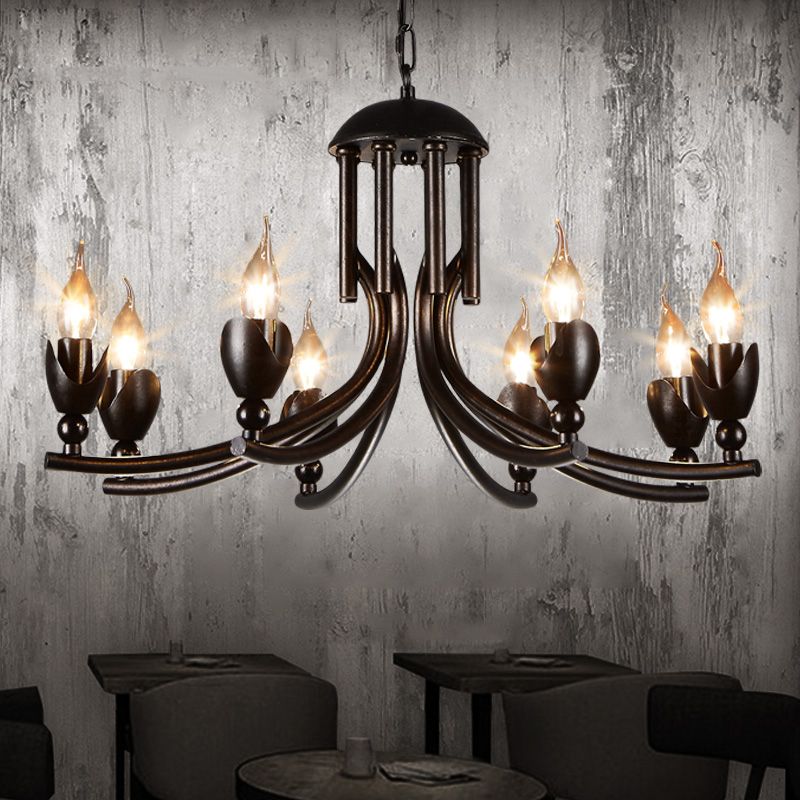 Lampada lampadario a candela in metallo industriale a 8 co-testa a sospensione Luce a soffitto in nero