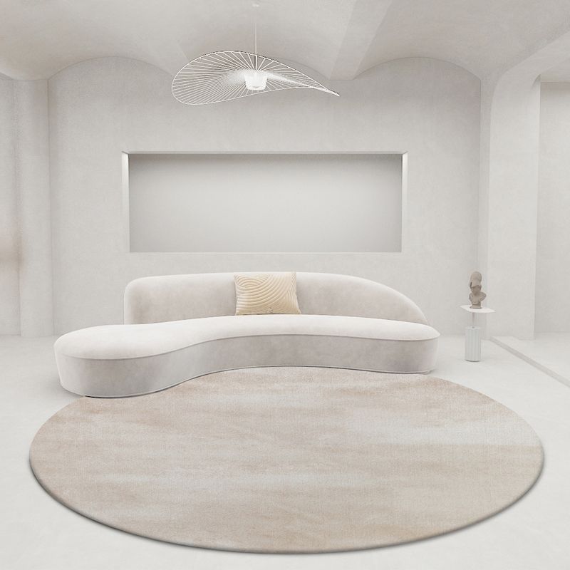 Round Gray Color Plain Rug Polyester Contemporary Anti-Slip Backing Indoor Rug for Living Room