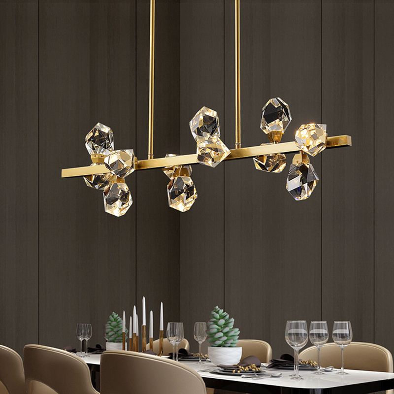 Brass LED Gemstone Hanging Light Minimalist Crystal Island Lighting for Dining Room